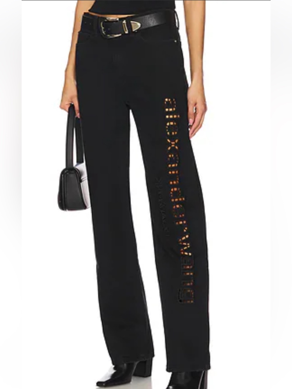 Alexander Wang Black Wide-Leg Jeans with Side Embroidery Cutout Logo